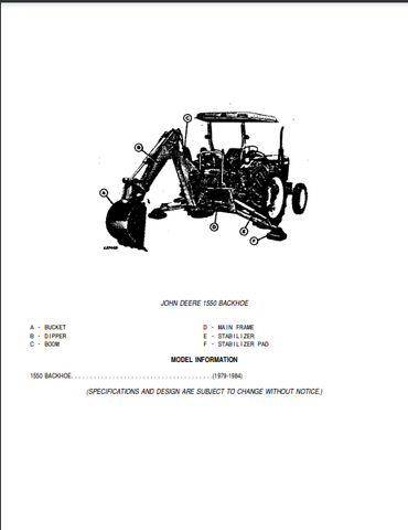 John Deere 1550 - BACKHOE 1550 Backhoe Parts Catalogue Manual (PC1643) - PDF File Download