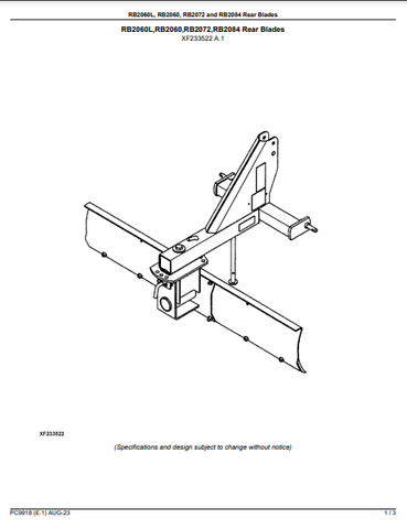 John Deere RB2060L, RB2060, RB2072, RB2084 Rear Blades (Frontier) Parts Catalogue Manual (PC9918) - PDF File Download