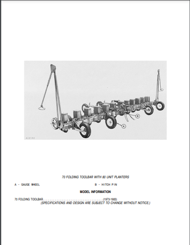 John Deere 70 Folding Toolbar Parts Catalogue Manual (PC1444) - PDF File Download