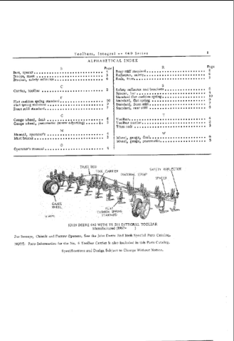 John Deere 640 Series Integral Toolbars Parts Catalogue Manual (PC1053) - PDF File Download