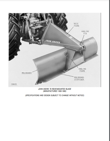 John Deere 78 Rear Blade (for 820, 830 and 2040 Tractors) Parts Catalogue Manual (PC947) - PDF File Download