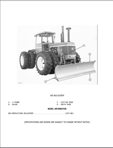 John Deere 863 Agricultural Bulldozer Parts Catalogue Manual (PC1510) - PDF File Download