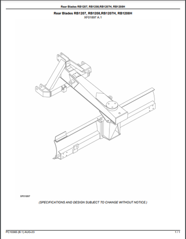 John Deere RB1207, RB1208, RB1207H, RB1208H Rear Blades (Frontier) Parts Catalogue Manual (PC10365) - PDF File Download