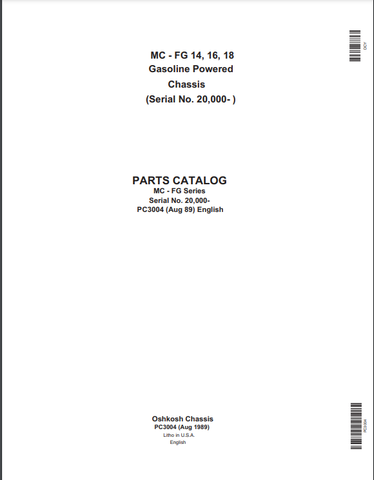 John Deere MC-FG 14,16,18 Gasoline Powered Vehicle Chassis (Oshkosh Chassis) Parts Catalogue Manual (PC3004) - PDF File Download