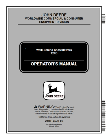 John Deere 724D Walk-Behind Snowblower Operator's Manual OMM144062 - PDF File Download