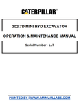 CATERPILLAR 302.7D MINI HYD EXCAVATOR OPERATION & MAINTENANCE MANUAL - LJ7