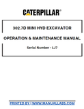 CATERPILLAR 302.7D MINI HYD EXCAVATOR OPERATION & MAINTENANCE MANUAL - LJ7