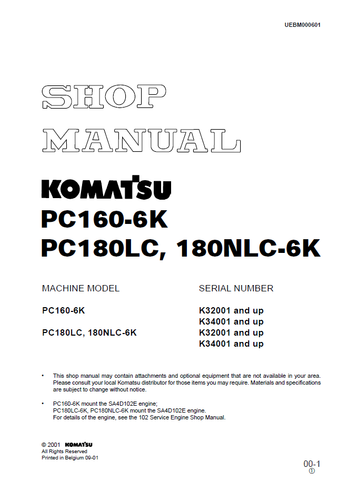 Komatsu PC160-6K Excavator  Manual