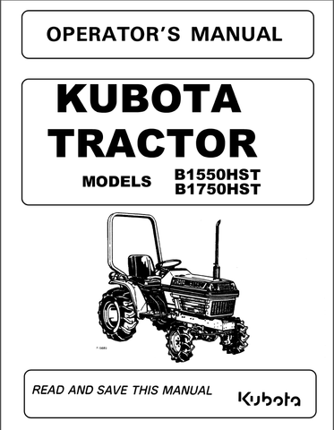 Kubota B1550HST, B1750HST Tractor Operator's Manual - PDF File Download