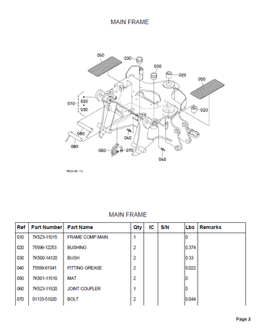 Kubota B26, BT820 Backhoe Tractor Parts Catalogue Manual - PDF File Download