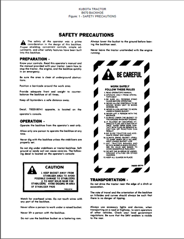 Kubota B670 Backhoe Operation & Parts Catalog Manual - PDF File Download