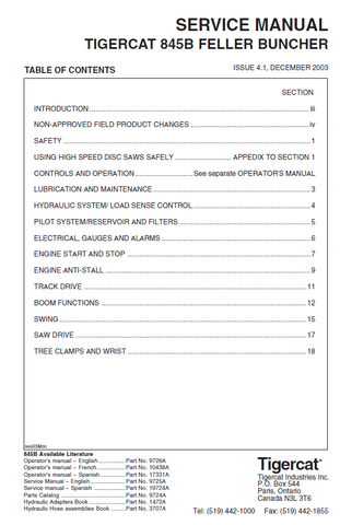 TIGERCAT L845B FELLER BUNCHER MANUAL
