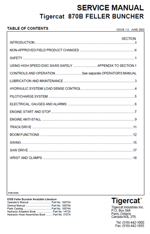 TIGERCAT L870B FELLER BUNCHER MANUAL