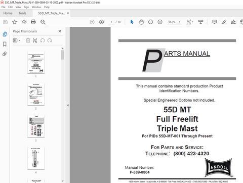 Discover the essential LANDOLL BENDI 55D MT Full Freelift Triple Mast Parts Catalogue Manual, now available in a convenient PDF format. This comprehensive manual is designed to provide you with detailed information on all parts and components, ensuring you have everything you need for maintenance and repairs.