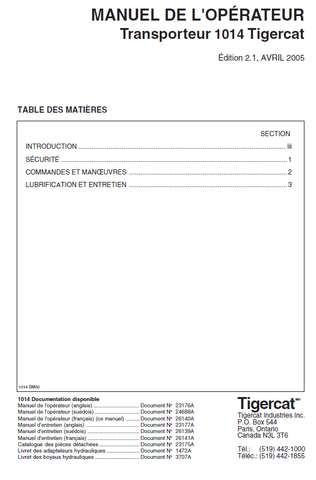 TIGERCAT 1014 FORWARDER USER MANUAL