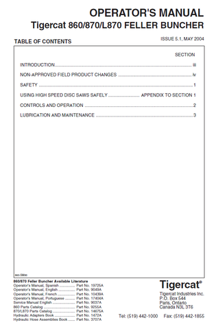 TIGERCAT 870 FELLER BUNCHER OPERATOR MANUAL