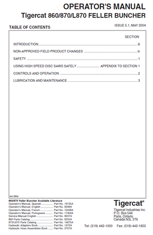 TIGERCAT L870 FELLER BUNCHER OPERATOR MANUAL