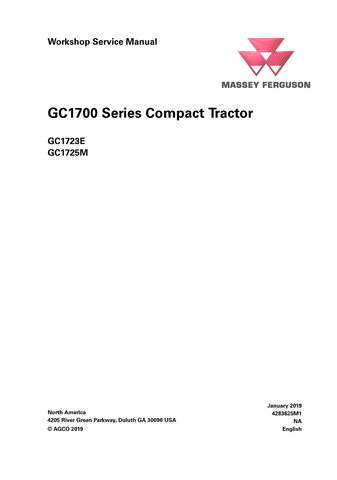 Massey Ferguson GC1700 Series (GC1723E , GC1725M) Compact Tractor Workshop Service Manual - PDF File Download