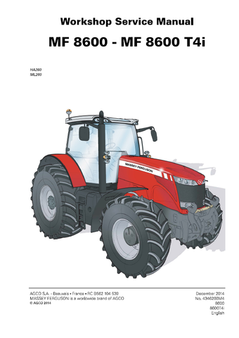 Massey Ferguson MF 8650, 8660, 8670, 8680 T4i Tractor (MF 8600 Series) Workshop Service Repair Manual - PDF File