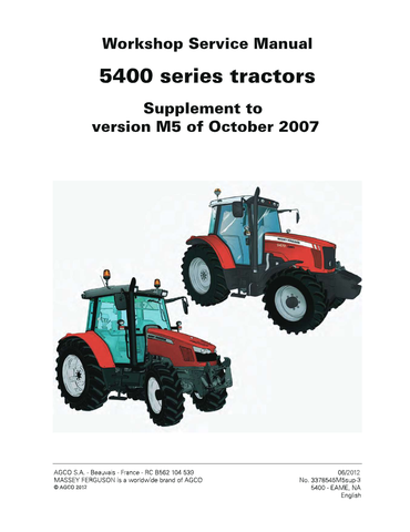 Massey Ferguson 5410, 5420, 5425, 5430, 5435, 5440, 5445, 5450, 5455, 5460, 5465, 5470, 5475, 5480 Tractor Manual 