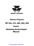 Massey Ferguson MF 451, 471, 481, 491, 492 Tractor Workshop Service Repair Manual