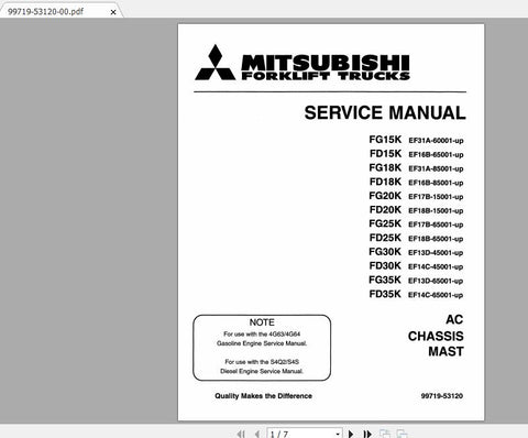 Mitsubishi 2FBC15 36-48V Forklift Truck Service Manual - PDF