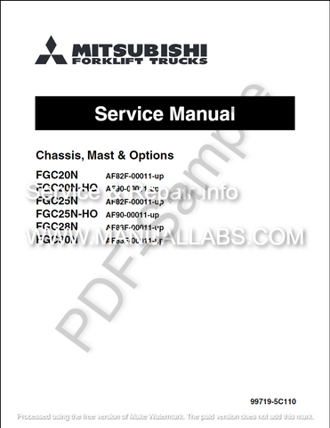 Mitsubishi FGC15N, FGC18N, FGC20N, FGC25N, FGC28N, FGC30N, FGC33N LPG Forklift Truck Service Repair Manual