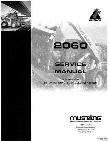 Mustang 2060 Skid Steer Loader Service Repair Manual 001-16966 - PDF File Download