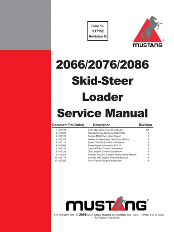 Mustang 2066, 2076, 2086 & Gehl 5640E, 6640E Skid Steer Loader (with Tier3 Yanmar Engine) Service Repair Manual 917292B  PDF Download