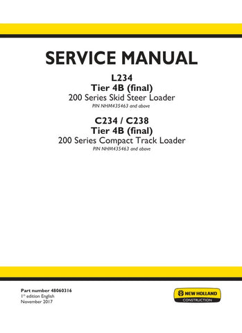 Unlock the full potential of your New Holland 200 Series equipment with the comprehensive L234, C234, and C238 Tier 4B (Final) Service Manual (48060316) in PDF format. This essential resource provides detailed maintenance procedures, troubleshooting tips, and technical specifications to ensure your machinery operates at peak performance. With easy navigation and clear illustrations, this manual is designed for both seasoned professionals and DIY enthusiasts, making it an invaluable addition to your toolkit.