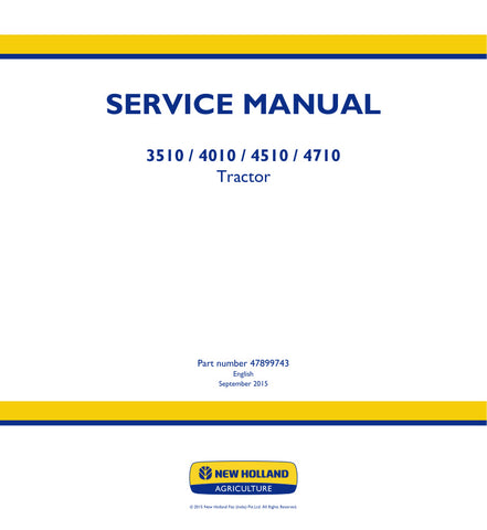 Unlock the full potential of your New Holland 3510, 4010, 4510, and 4710 tractors with the comprehensive Service Manual (Part No. 47899743) in PDF format. This essential guide provides detailed instructions, diagrams, and troubleshooting tips to ensure your tractor operates at peak performance. Whether you're a seasoned mechanic or a DIY enthusiast, this manual is your go-to resource for maintenance and repairs, helping you save time and money while keeping your equipment in top shape. Don't miss out on the