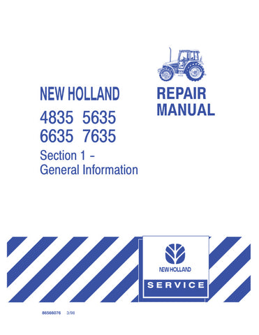 Unlock the full potential of your New Holland tractor with the comprehensive Repair Manual for models 4835, 5635, 6635, and 7635. This PDF file, catalog number 86566075, is an essential resource for both seasoned mechanics and DIY enthusiasts, providing detailed instructions and diagrams to ensure your tractor operates at peak performance.