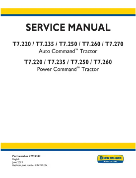 NEW HOLLAND AUTO COMMAND T7.220, T7.235, T7.250, T7.260, T7.270, T7.220, T7.235, T7.250 AND T7.260 TRACTOR SERVICE MANUAL - PDF