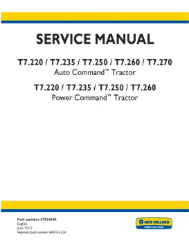 NEW HOLLAND AUTO COMMAND T7.220, T7.235, T7.250, T7.260, T7.270, T7.220, T7.235, T7.250 AND T7.260 TRACTOR SERVICE MANUAL - PDF