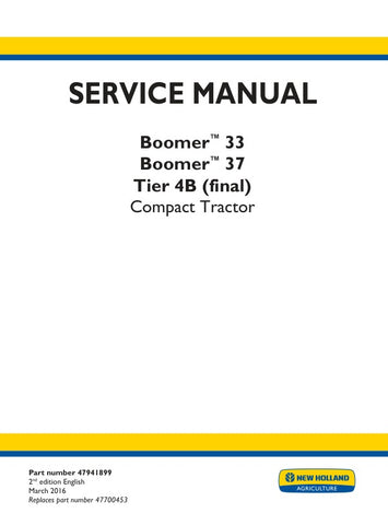 Unlock the full potential of your New Holland Boomer 33 and 37 Tier 4B (Final) tractors with the comprehensive service manual (part number 47941899) available in PDF format. This essential guide provides detailed maintenance procedures, troubleshooting tips, and specifications to ensure your equipment operates at peak performance. With easy navigation and clear illustrations, you can quickly find the information you need to keep your tractor running smoothly. Invest in this invaluable resource today and