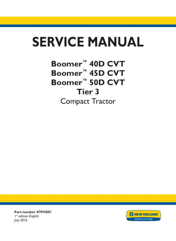 Unlock the full potential of your New Holland Boomer 40D, 45D, and 50D with the comprehensive CVT Tier 3 Service Manual (47975091) in PDF format. This essential guide provides detailed maintenance procedures, troubleshooting tips, and technical specifications to ensure your equipment runs smoothly and efficiently. With easy navigation and clear illustrations, this manual is designed for both seasoned professionals and DIY enthusiasts, making it an invaluable resource for keeping your tractor in top