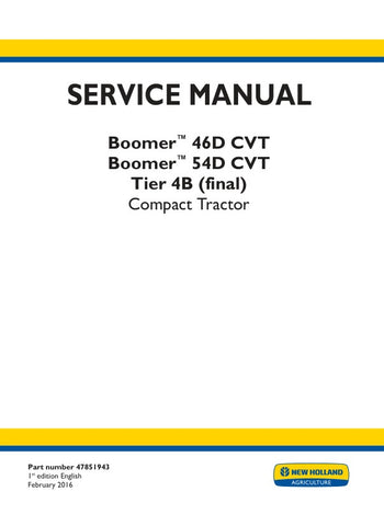 Unlock the full potential of your New Holland Boomer 46D and 54D with the comprehensive Service Manual (Part No. 47851943) in PDF format. This essential guide provides detailed maintenance procedures, troubleshooting tips, and specifications tailored for Tier 4B (Final) models, ensuring your equipment operates at peak performance. With easy navigation and clear illustrations, this manual is an invaluable resource for both seasoned technicians and DIY enthusiasts, helping you save time and money on repairs. 