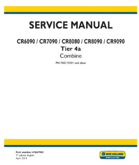 NEW HOLLAND CR6090, CR7090, CR8080, CR8090 AND CR9090 TIER 4A COMBINE SERVICE MANUAL - PDF