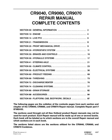 NEW HOLLAND CR9040, CR9060 AND CR9070 COMBINE REPAIR MANUAL - PDF