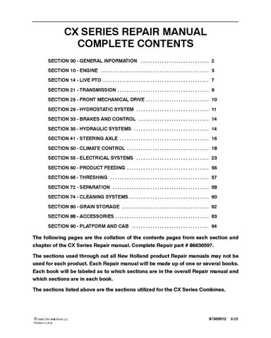NEW HOLLAND CX720, CX740, CX760, CX780, CX820, CX840, CX860 AND CX880 COMBINE REPAIR MANUAL - PDF