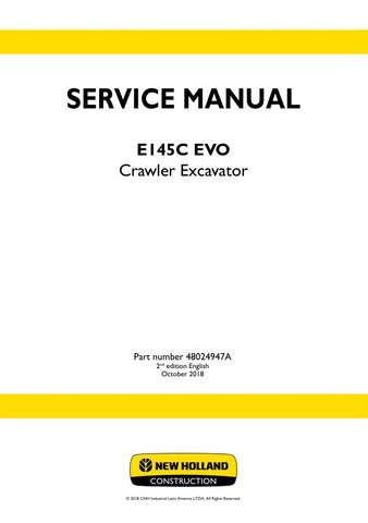 Discover the ultimate resource for maintaining your New Holland E145C EVO Crawler Excavator with the comprehensive Service Manual (48024947A) in PDF format. This essential guide is designed to provide you with detailed information on repairs, maintenance, and troubleshooting, ensuring your equipment operates at peak performance.