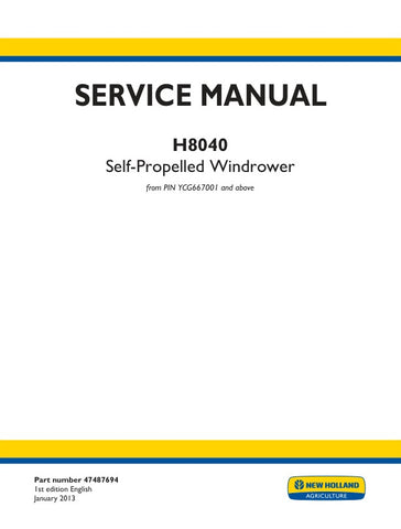Discover the ultimate resource for maintaining your New Holland H8040 Self-Propelled Windrower with our comprehensive Service Manual (Part Number: 47487694). This PDF file is designed to provide you with detailed instructions, diagrams, and troubleshooting tips to ensure your equipment operates at peak performance.