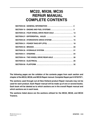 Discover the ultimate resource for your New Holland MC22, MC28, and MC35 machinery with the NEW HOLLAND MC22, MC28, MC35 REPAIR MANUAL 87557971. This comprehensive PDF file is designed to provide you with detailed instructions and insights, ensuring that you can maintain and repair your equipment with confidence.