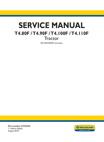 Discover the ultimate resource for maintaining your New Holland T4 series tractors with the comprehensive Service Manual (Part Number: 51523354). This PDF file is designed specifically for the T4.80F, T4.90F, T4.100F, and T4.110F models, providing you with detailed instructions and insights to keep your equipment running smoothly.