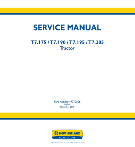 Unlock the full potential of your New Holland T7 series tractors with the comprehensive Service Manual (47770506) available in a convenient PDF format. This essential guide covers models T7.175, T7.190, T7.195, and T7.205, providing detailed instructions for maintenance, troubleshooting, and repairs. With clear diagrams and step-by-step procedures, you can ensure your tractor operates at peak performance, saving you time and money on costly repairs. Invest in this invaluable resource today and keep your