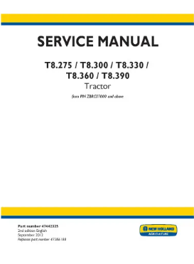 NEW HOLLAND T8.275, T8.300, T8.330, T8.360 AND T8.390 TRACTOR SERVICE MANUAL - PDF