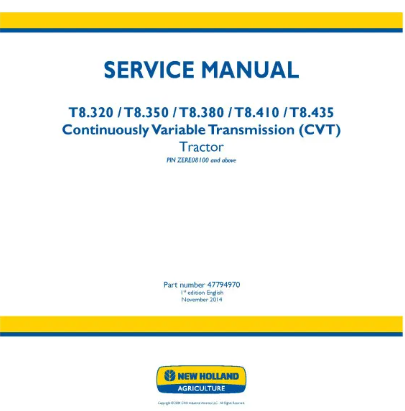 NEW HOLLAND T8.320, T8.350, T8.380, T8.410 AND T8.435 TIER 4B TRACTOR SERVICE MANUAL - PDF