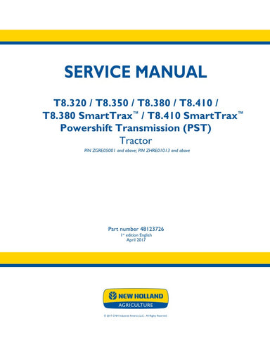 Unlock the full potential of your New Holland T8 series tractors with the comprehensive SmartTrax (PST) Service Manual (48123726) in PDF format. This essential guide covers models T8.320, T8.350, T8.380, and T8.410, providing detailed instructions and troubleshooting tips to keep your equipment running smoothly. With easy navigation and clear diagrams, this manual is designed for both seasoned professionals and DIY enthusiasts, ensuring you have the knowledge to perform maintenance and repairs efficiently. 
