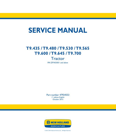 Unlock the full potential of your New Holland T9 series tractors with the comprehensive Service Manual (47924553) available in PDF format. This essential guide covers models T9.435, T9.480, T9.530, T9.565, T9.600, T9.645, and T9.700, providing you with detailed information to keep your equipment running smoothly.