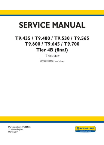 Unlock the full potential of your New Holland T9 series tractors with the comprehensive T9.435, T9.480, T9.530, T9.565, T9.600, T9.645, and T9.700 Tier 4B (Final) Service Manual. This essential PDF file, part number 47680532, is designed to provide you with detailed insights and step-by-step instructions for maintenance and repairs, ensuring your equipment operates at peak performance.